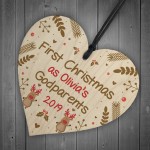 Godparents Gift Personalised 1st Christmas Decoration Wood Heart