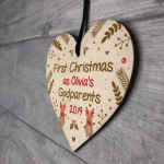 Godparents Gift Personalised 1st Christmas Decoration Wood Heart