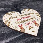 Godparents Gift Personalised 1st Christmas Decoration Wood Heart