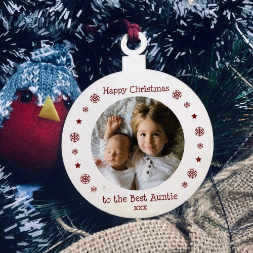 Personalised Christmas Gift For Auntie Best Hanging Photo Bauble