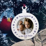Personalised Christmas Gift For Uncle Best Hanging Photo Bauble