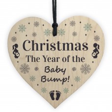 Christmas Baby Bump Gifts Wood Heart Bauble Mum Dad To Be