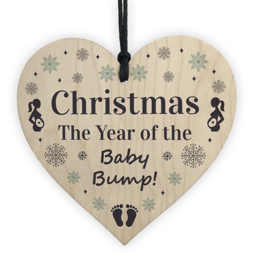 Christmas Baby Bump Gifts Wood Heart Bauble Mum Dad To Be