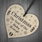 Christmas Baby Bump Gifts Wood Heart Bauble Mum Dad To Be