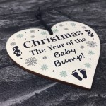 Christmas Baby Bump Gifts Wood Heart Bauble Mum Dad To Be