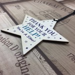 Thank You For Your Help Gift Hanging Wooden Star Volunteer