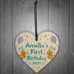 Personalised Any Names 1st Birthday Gift Wood Heart Daughter Son