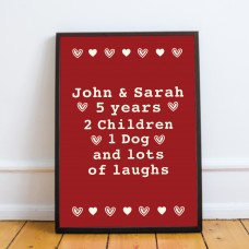 Personalised Valentines Anniversary Gift For Him Her Frame Print