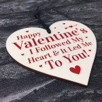 Happy Valentines Day Wooden Heart Plaque Gift For Him Her