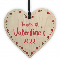 Happy 1st Valentines 2022 Gift Wood Heart Girlfriend Boyfriend