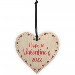 Happy 1st Valentines 2022 Gift Wood Heart Girlfriend Boyfriend