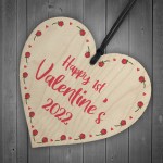 Happy 1st Valentines 2022 Gift Wood Heart Girlfriend Boyfriend