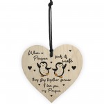 Penguin Gift For Husband Wife Girlfriend Boyfriend Wood Heart