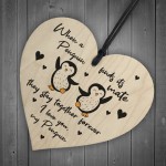 Penguin Gift For Husband Wife Girlfriend Boyfriend Wood Heart