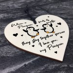 Penguin Gift For Husband Wife Girlfriend Boyfriend Wood Heart