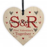 First Valentines Together Gift Wood Heart Initial Wood Heart