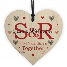 First Valentines Together Gift Wood Heart Initial Wood Heart