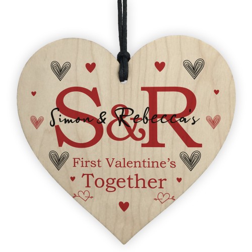 First Valentines Together Gift Wood Heart Initial Wood Heart