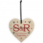 First Valentines Together Gift Wood Heart Initial Wood Heart