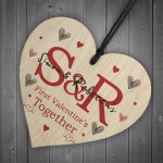 First Valentines Together Gift Wood Heart Initial Wood Heart