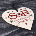 First Valentines Together Gift Wood Heart Initial Wood Heart