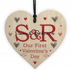 Our First Valentines Day Gift Wood Heart Personalised Boyfriend