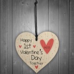 First 1st Valentines Day Together Wood Heart Boyfriend Her