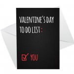 Funny Valentines Day Card For Him Her TO DO LIST Joke Husband