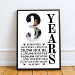 3rd Anniversary Gift Framed Print Personalised Husband Wife