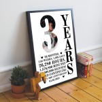 3rd Anniversary Gift Framed Print Personalised Husband Wife