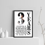 3rd Anniversary Gift Framed Print Personalised Husband Wife