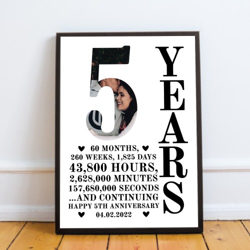 5th Anniversary Gift Framed Print Personalised Husband Wife