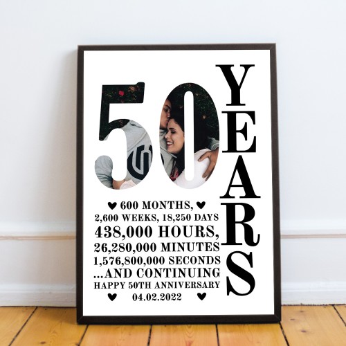 50th Anniversary Gift Framed Print Personalised Husband Wife