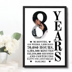 8th Anniversary Gift Framed Print Personalised Husband Wife