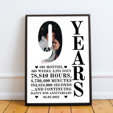 9th Anniversary Gift Framed Print Personalised Husband Wife