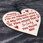 Anniversary Gift For Him Her Wood Heart Funny Joke Husband Wife 
