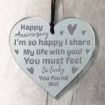 Happy Anniversary Gift For Him Her Engraved Heart Funny Gift