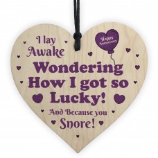 Funny Anniversary Gifts For Him Her Wood Heart Snore Boyfriend