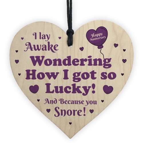 Funny Anniversary Gifts For Him Her Wood Heart Snore Boyfriend