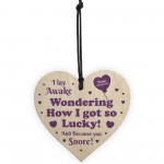 Funny Anniversary Gifts For Him Her Wood Heart Snore Boyfriend