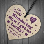 Funny Anniversary Gifts For Him Her Wood Heart Snore Boyfriend