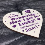 Funny Anniversary Gifts For Him Her Wood Heart Snore Boyfriend