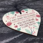 Thank You Gift For Mum Wood Heart Amazing Mum Gift For Birthday