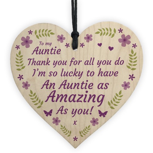 Auntie Gift Hanging Wood Heart For Auntie Mothers Day Birthday