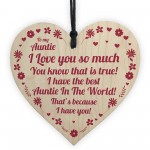 Novelty Auntie Birthday Mothers Day Gift Wood Heart Love Gift