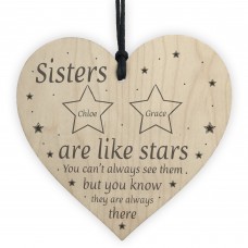 Sisters Are Like Stars Wooden Heart Thank You Gift For Birthday