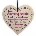 Auntie Gift From Niece Nephew THANK YOU Wood Heart Mothers Day