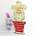 I Love You Mum Wood Standing Flower Mothers Day Gift