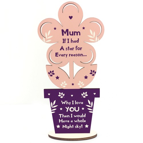 Mum Gifts Love Plaque Standing Wood Flower Mothers Day Birthday