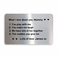 Personalised What I Love About You Mummy Metal Card Mothers Day